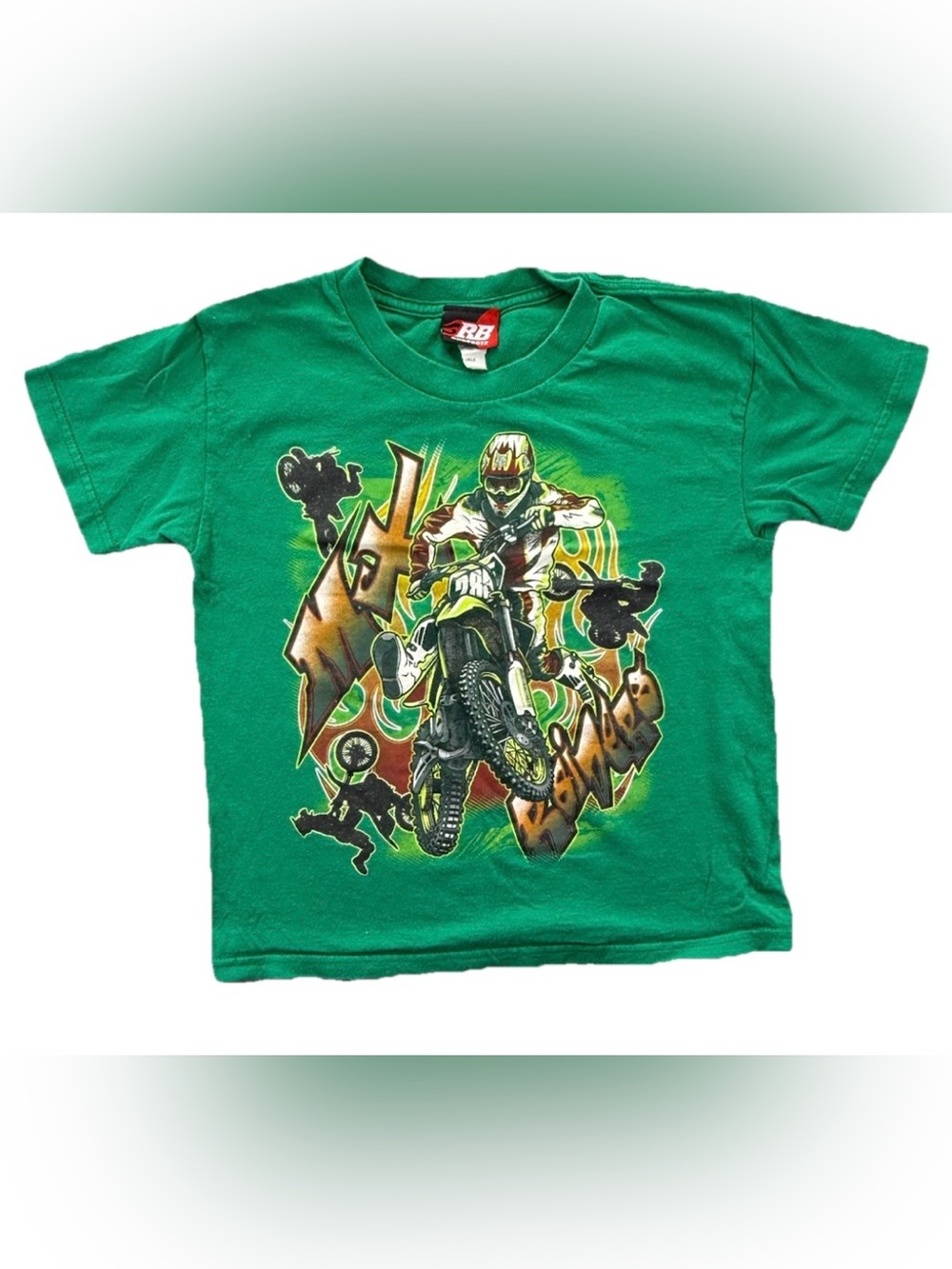 Vintage Rudeboyz Dirt bike Motocross T Shirt Boy's Large Green Y2K Skater BMX